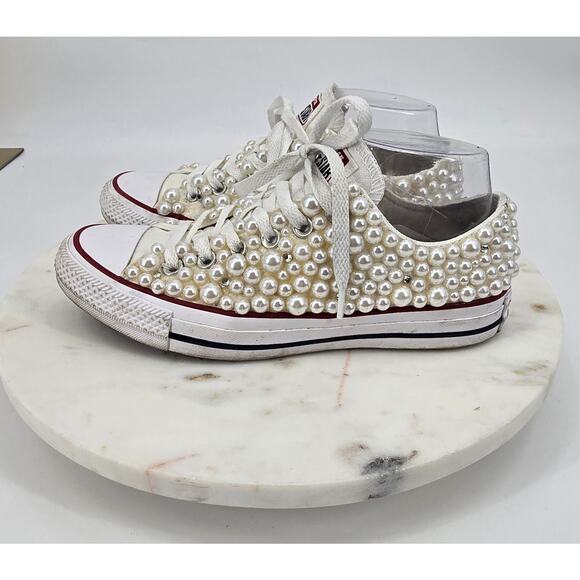 Custom Pearl Converse All Star Low Tops - - Picture 1 of 8